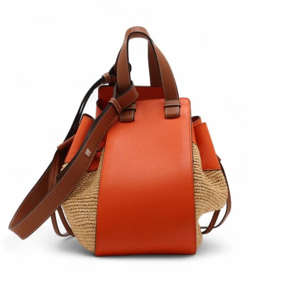 Loewe Hammock Drawstring Medium Straw Leather Shoulder Bag Brown x Orange - Picture 2 of 15